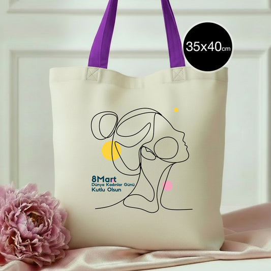 35x40 cm Mor İç Cepli Kanvas Bez Çanta - Kadınlar Günü