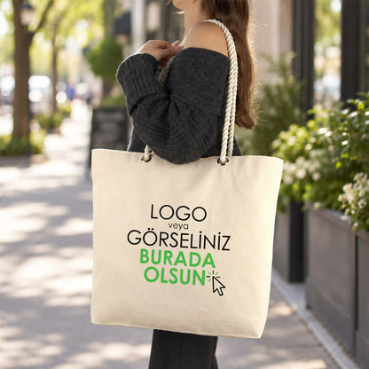 Baskılı Kanvas Plaj Çantası - Kuş Gözlü Halat Kulplu (Özelleştirilebilir)