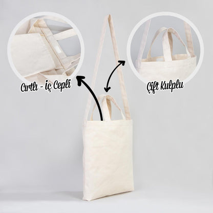 Kanvas Alışveriş Çanta İç Cepli Cift Kulplu Cırtlı Körüklü