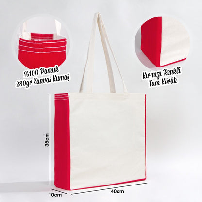 Classic Kanvas Çanta - Kırmızı Tam Körüklü 40x35x10 cm