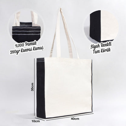 Classic Kanvas Çanta - Siyah Tam Körüklü 40x35x10 cm