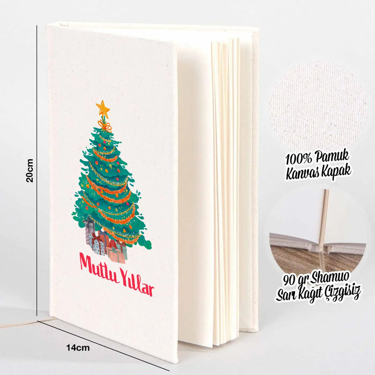Yılbaşılı Kanvas Defter 14x20 cm (Özelleştirilebilir) - yakın çekim