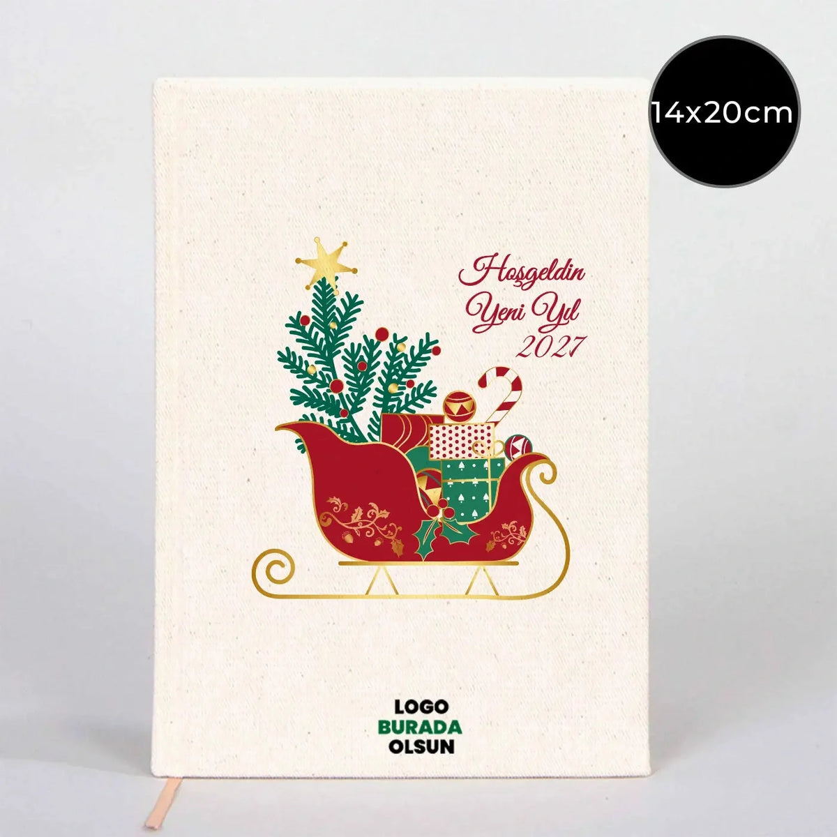 Yılbaşılı Kanvas Defter 14x20 cm (Özelleştirilebilir)
