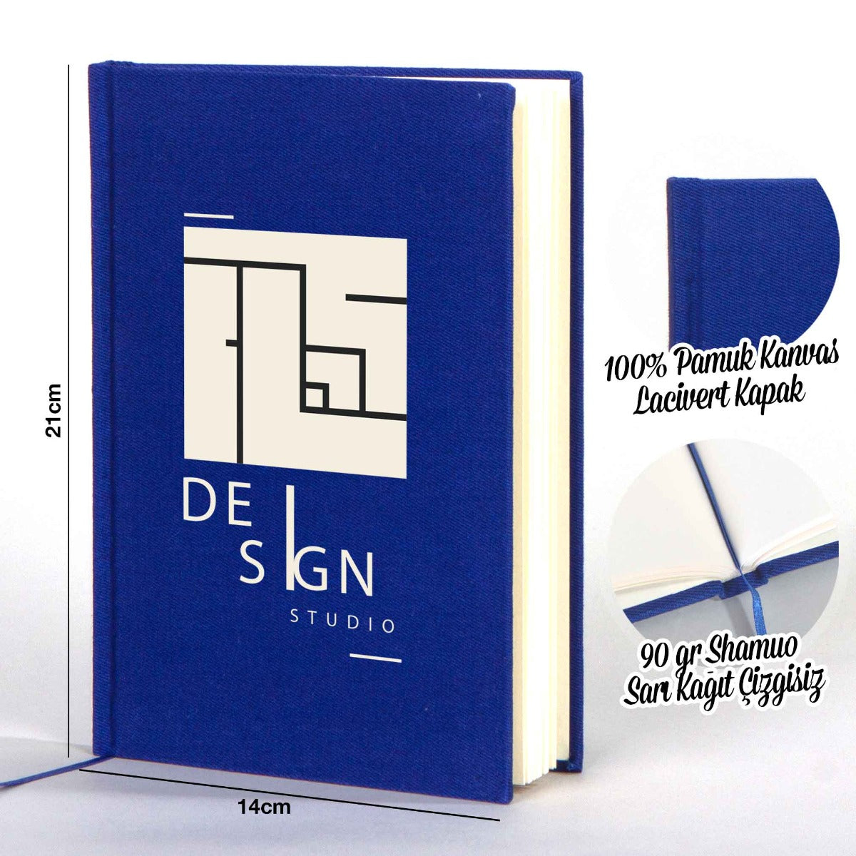 Kanvas Defter Lacivert 14x20 cm (Özelleştirilebilir)