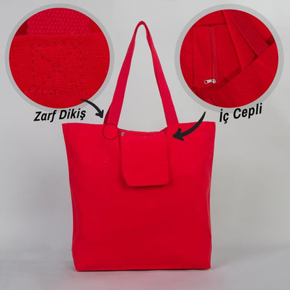 Kırmızı Kanvas Alışveriş Çantası 48x41x10 cm