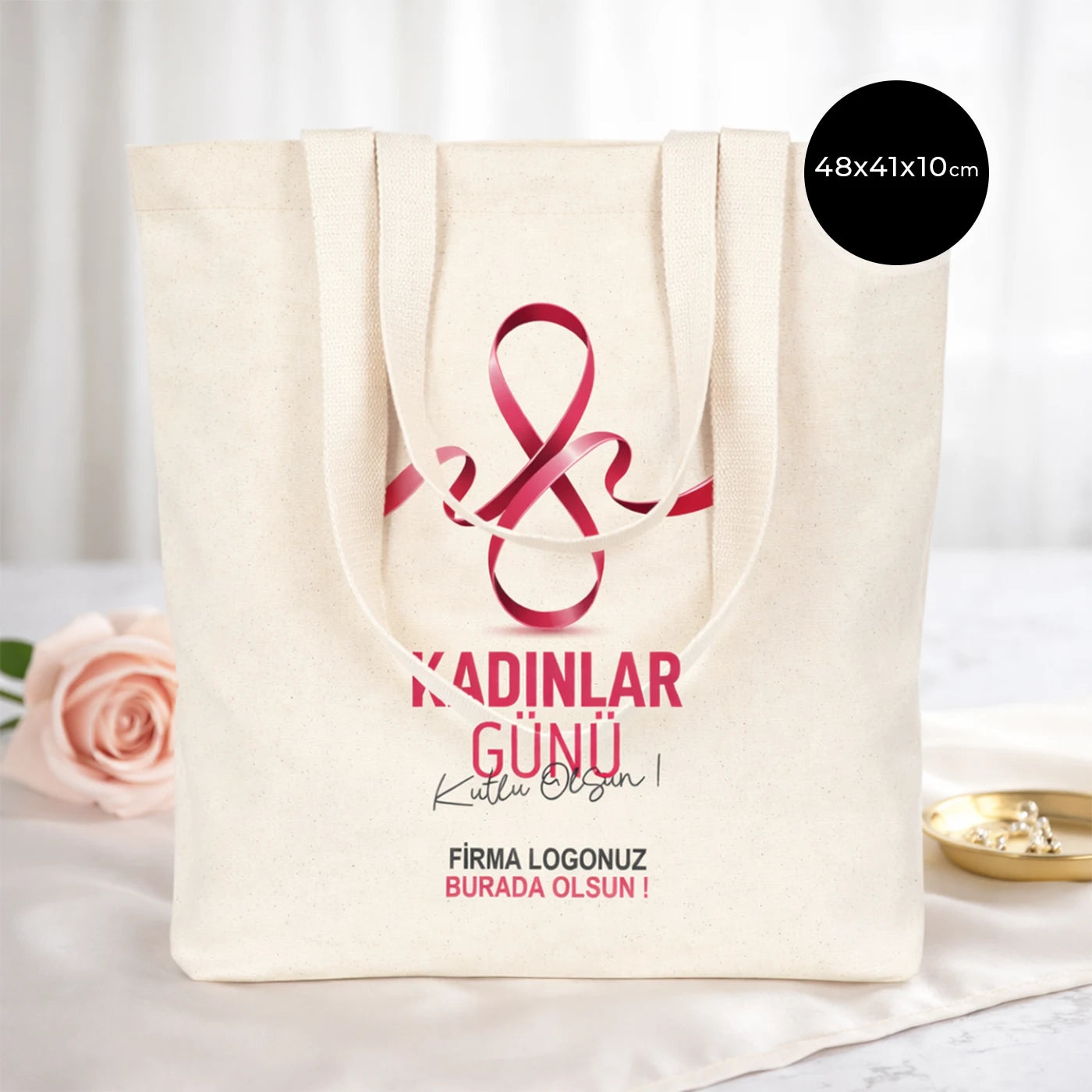 Kadınlar Günü Kanvas Plaj Çantası 48x41x10cm