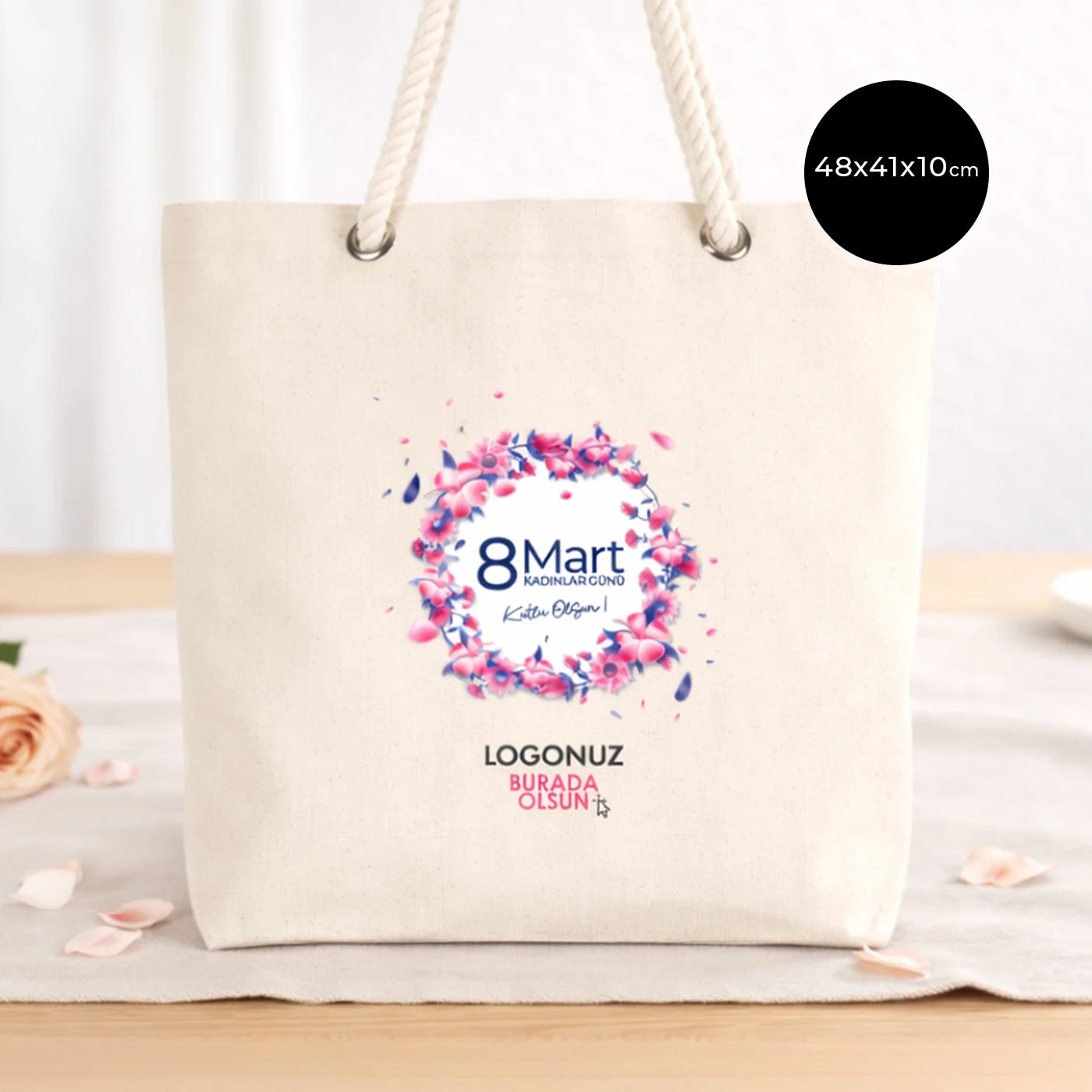 Dünya Kadınlar Günü Baskılı Kanvas Plaj Çantası - Halat Kulplu (Özelleştirilebilir)