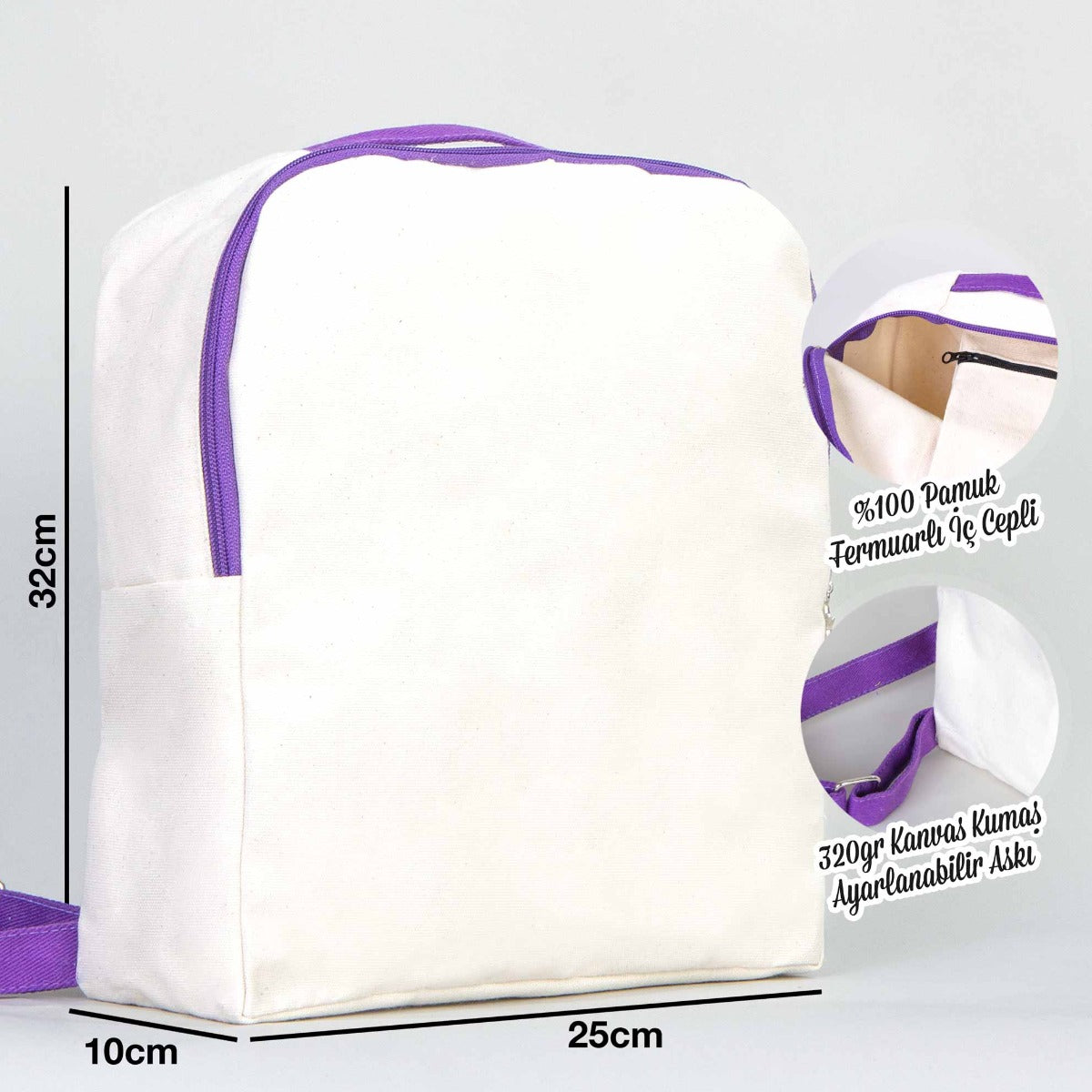 Kanvas Sırt Çantası VİP Mor - 25x32x10 cm