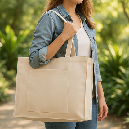 Tam Körüklü Kanvas Çanta - Cepli - 45x35x10 cm