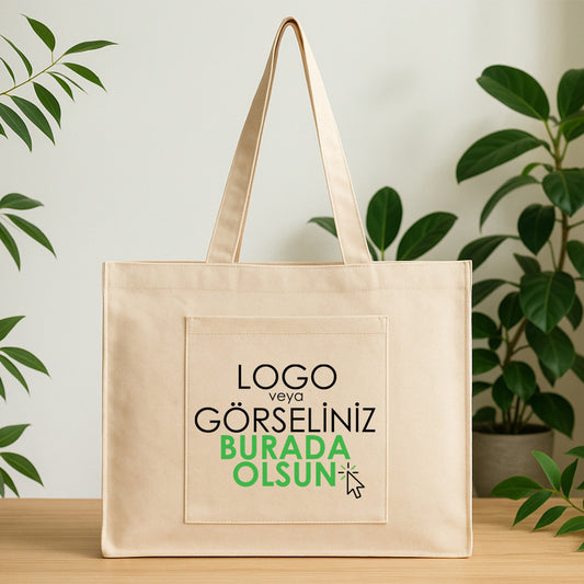 Tam Körüklü Kanvas Çanta - Cepli - 45x35x10 cm (Özelleştirilebilir)