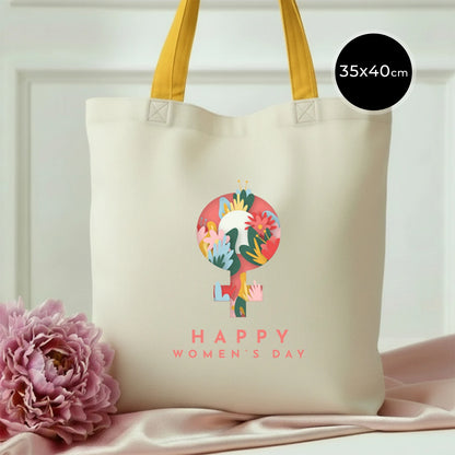 35x40 cm Sarı İç Cepli Kanvas Bez Çanta - Kadınlar Günü