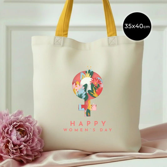 35x40 cm Sarı İç Cepli Kanvas Bez Çanta - Kadınlar Günü