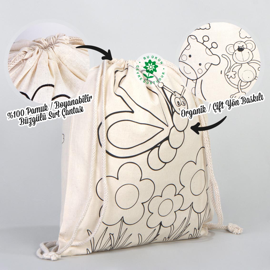 Bammerz Boyanabilir  Büzgülü Bez Çanta Kelebek - Zıpzıp