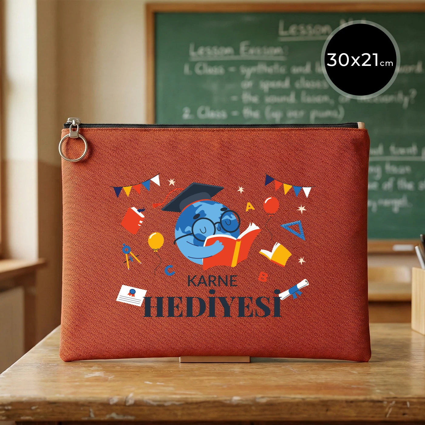 Karne Günü Özel Portföy Çanta – Kiremit 30×21 cm (Astarlı, Özelleştirilebilir)