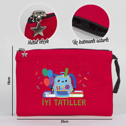 Karne Günü Hediyesi Kırmızı Clutch Kanvas Çanta 25×18 cm – Astarlı