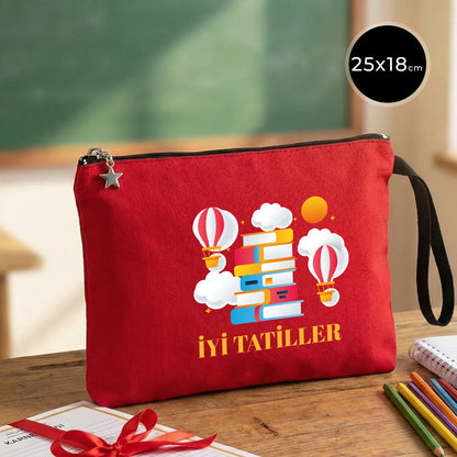 Karne Günü Hediyesi Kırmızı Clutch Kanvas Çanta 25×18 cm – Astarlı