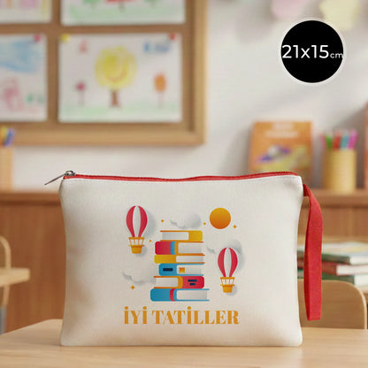 Karne Günü Desenli Clutch – Kırmızı Fermuarlı 21×15 cm (Özelleştirilebilir)