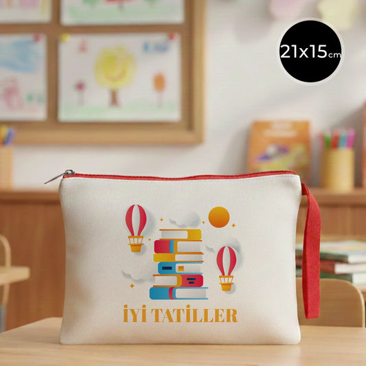 Karne Günü Desenli Clutch – Kırmızı Fermuarlı 21×15 cm (Özelleştirilebilir)