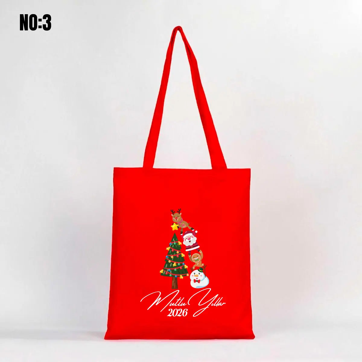 Gabardin Kırmızı Bez Çanta 35x40 cm Yılbaşı Baskılı (Özelleştirilebilir)