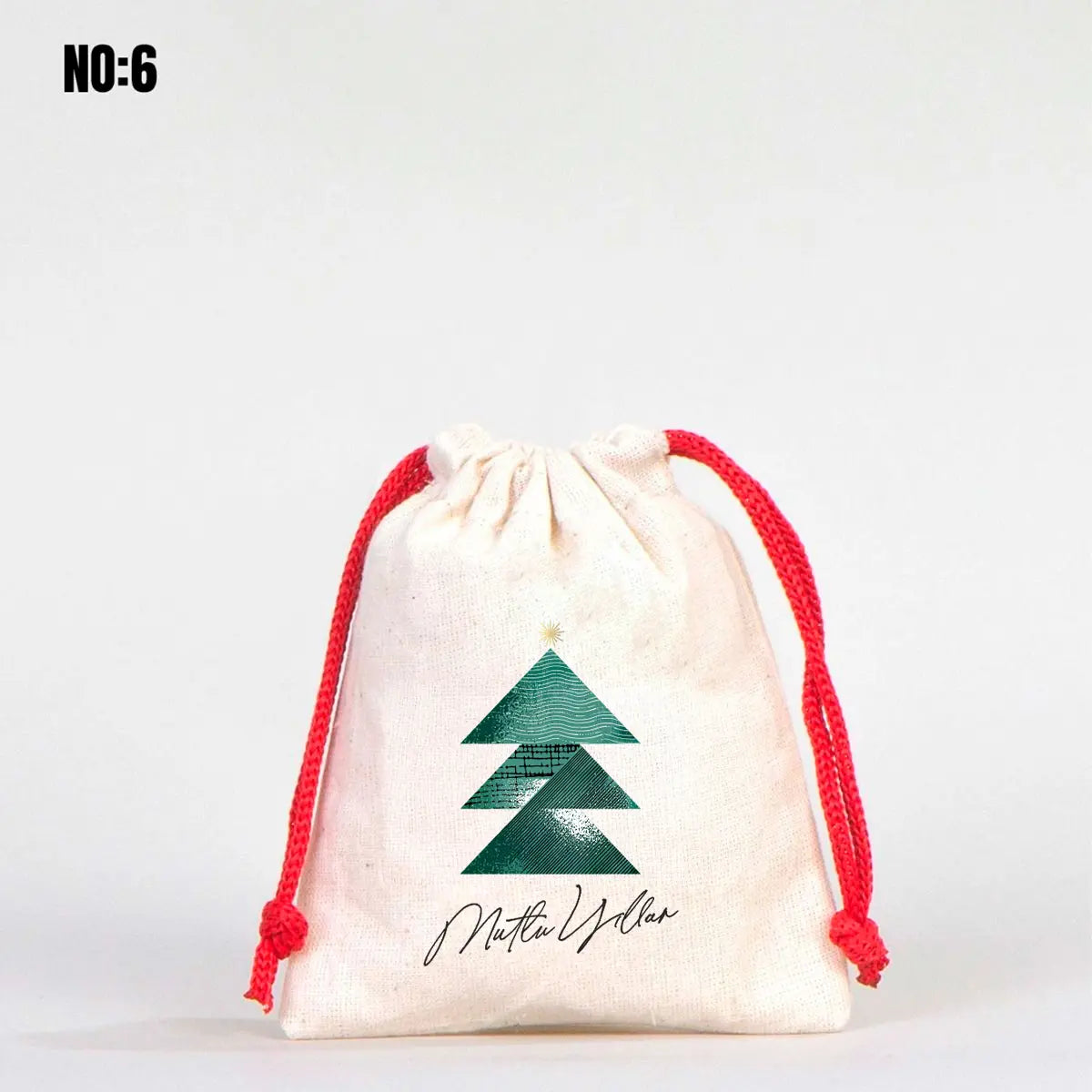 Yılbaşı Bez Kese 10x13 cm - Renkli İp - Kırmızı (Özelleştirilebilir)