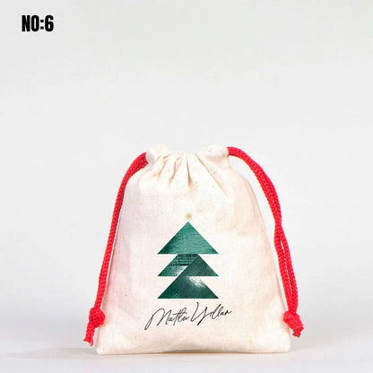 Yılbaşı Bez Kese 10x13 cm - Renkli İp - Kırmızı (Özelleştirilebilir)