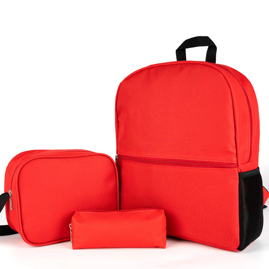 Okul Öğrenci Çanta Seti Sırt Çantası Beslenme Çantası Kalemlik Kırmızı