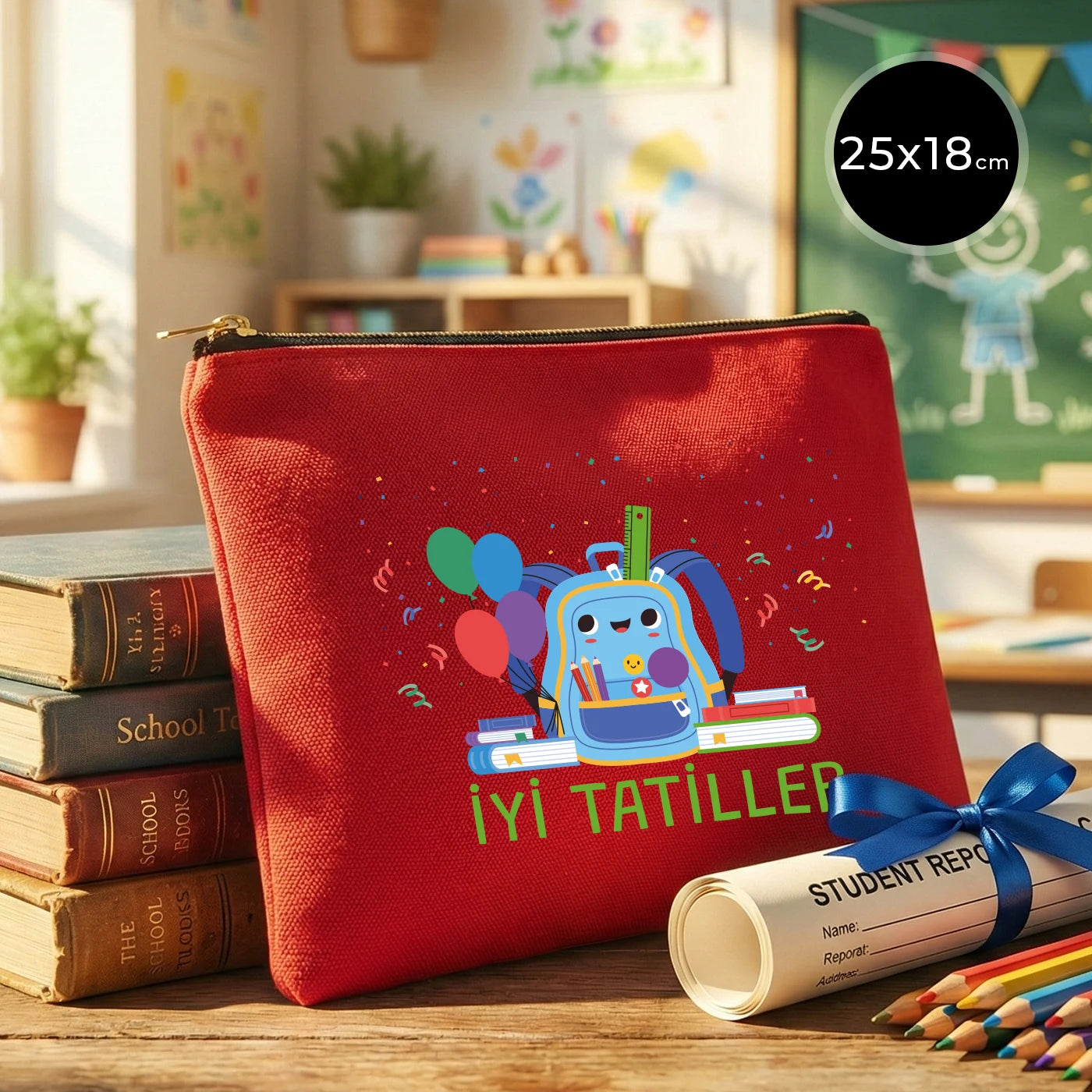 Karne Günü Desenli Kırmızı Prime Clutch – Metal Fermuarlı 25×18 cm