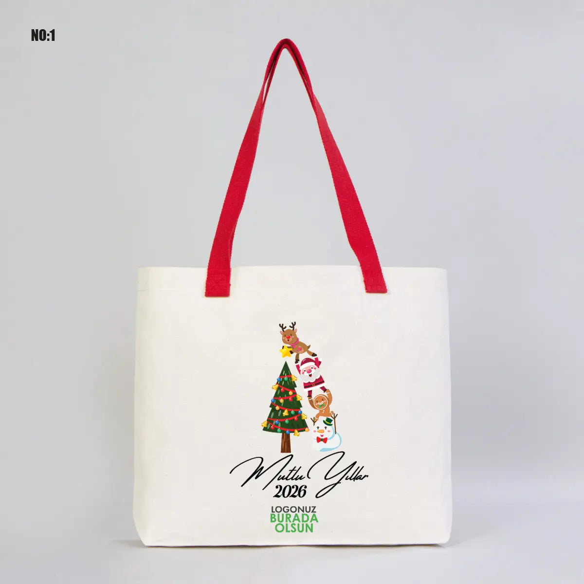 Yılbaşı Modern Kanvas Çanta - Dıştan Renkli Örgü Kulp 45x35x8 cm (Özelleştirilebilir)