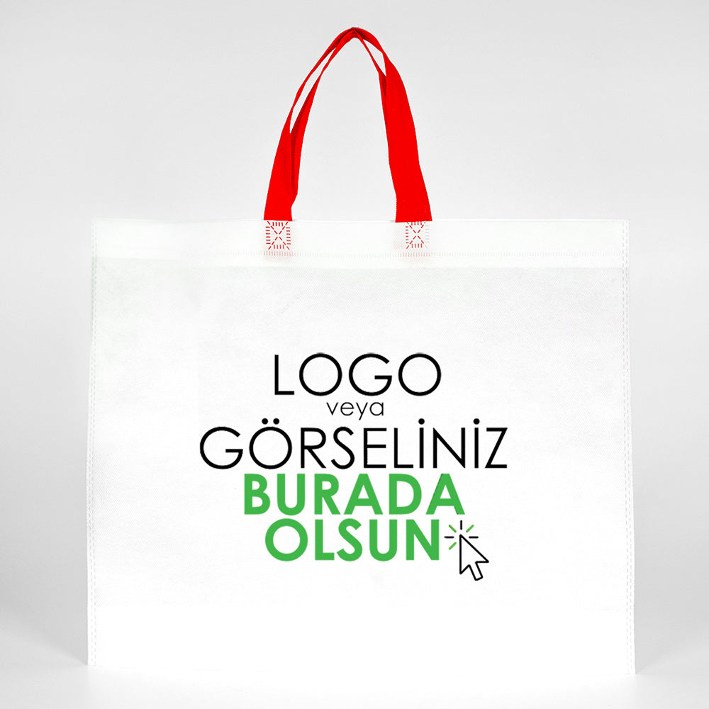 Ultrasonik Tela Çanta - Kırmızı Kulplu - 45x36x10cm - 1000 Adet Tek Renk Baskı (Özelleştirilebilir)