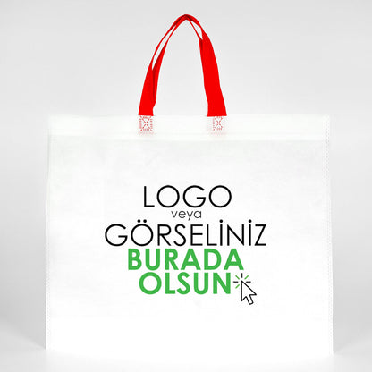 Ultrasonik Tela Çanta - Kırmızı Kulplu - 45x36x10cm - 1000 Adet Tek Renk Baskı (Özelleştirilebilir)