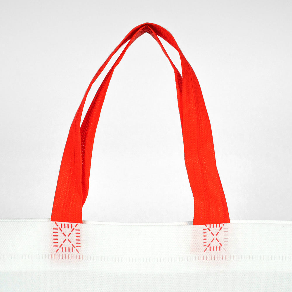 Ultrasonik Tela Çanta - Kırmızı Kulplu - 45x36x10cm - 1000 Adet Tek Renk Baskı (Özelleştirilebilir)