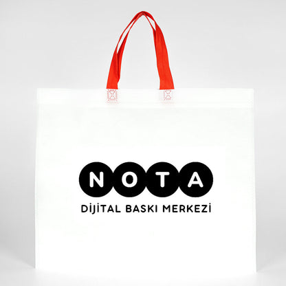 Ultrasonik Tela Çanta - Kırmızı Kulplu - 45x36x10cm - 1000 Adet Tek Renk Baskı (Özelleştirilebilir)