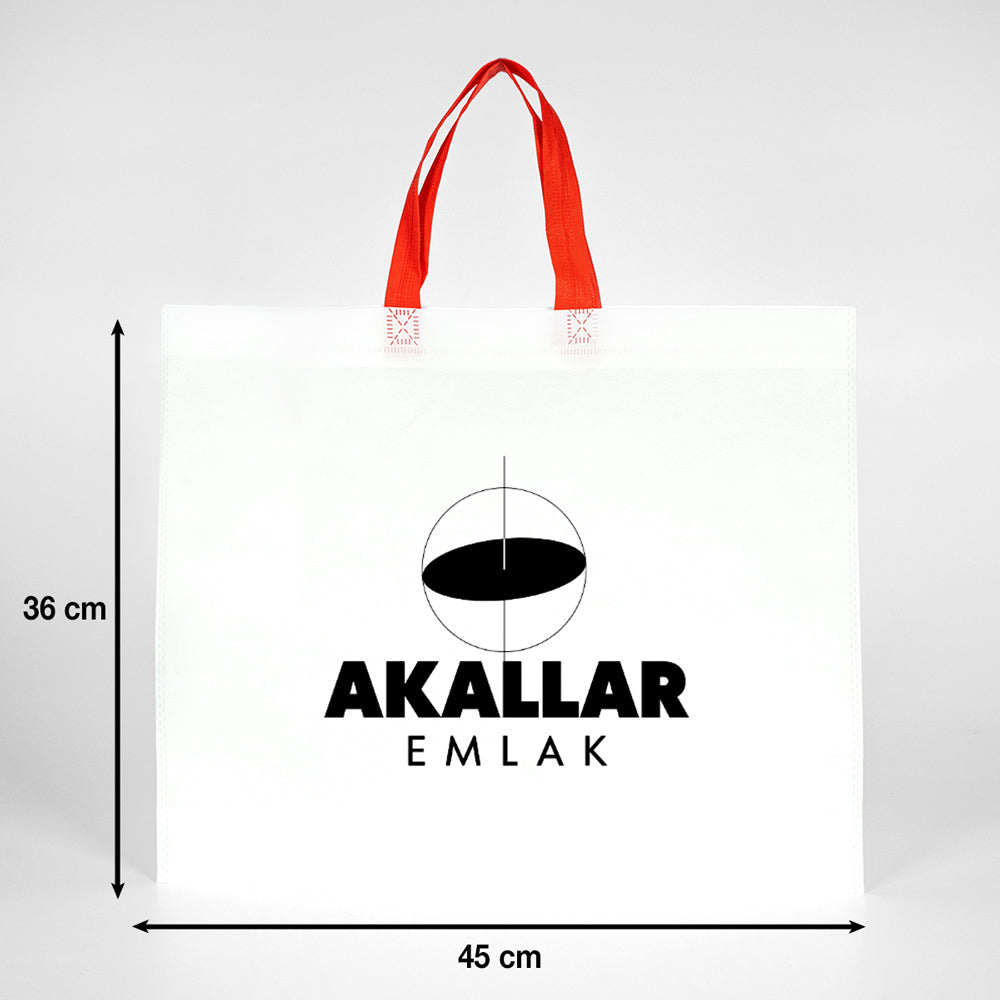 Ultrasonik Tela Çanta - Kırmızı Kulplu - 45x36x10cm - 1000 Adet Tek Renk Baskı (Özelleştirilebilir)
