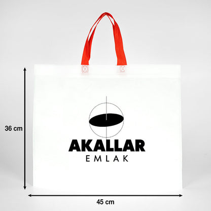 Ultrasonik Tela Çanta - Kırmızı Kulplu - 45x36x10cm - 1000 Adet Tek Renk Baskı (Özelleştirilebilir)