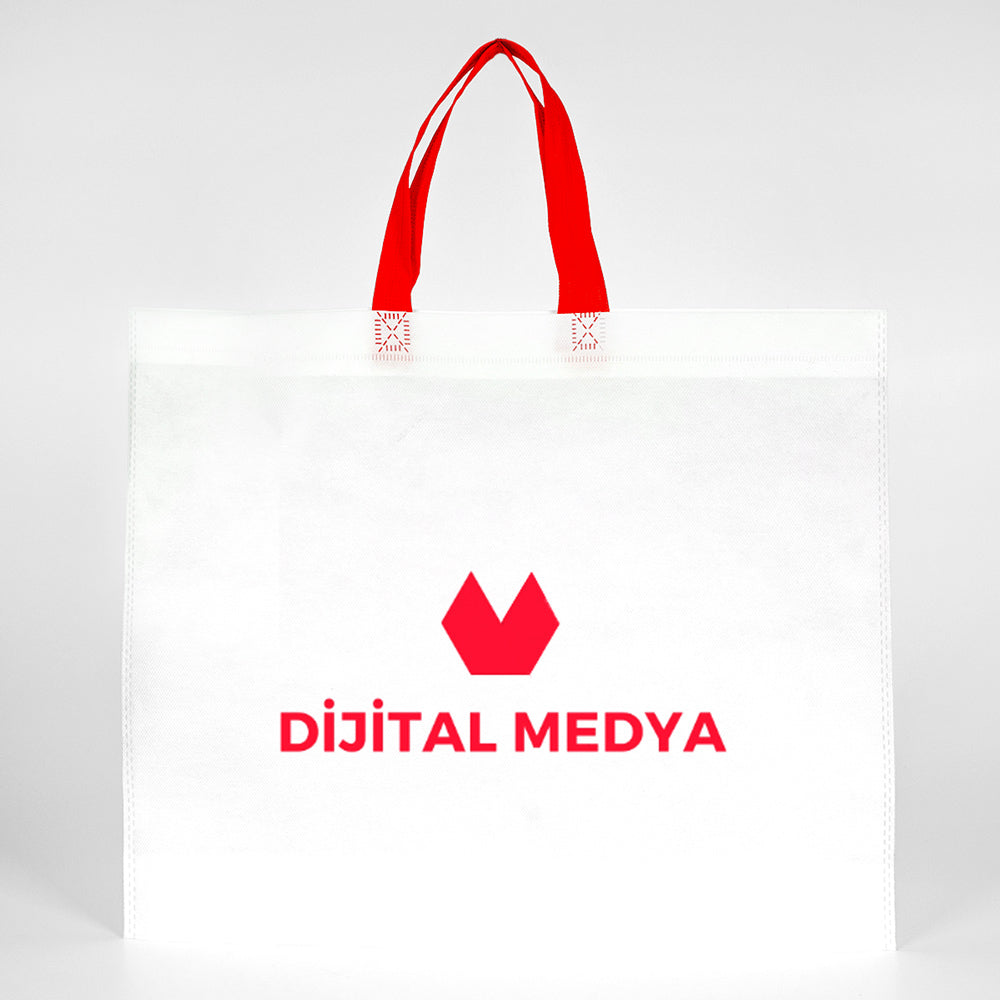 Ultrasonik Tela Çanta - Kırmızı Kulplu - 45x36x10cm - 1000 Adet Tek Renk Baskı (Özelleştirilebilir)