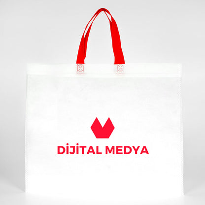 Ultrasonik Tela Çanta - Kırmızı Kulplu - 45x36x10cm - 1000 Adet Tek Renk Baskı (Özelleştirilebilir)