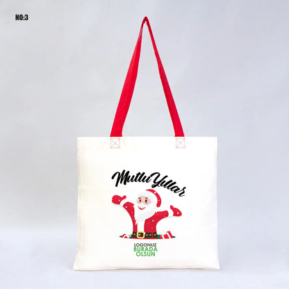 Yılbaşı Renkli Kulplu Gabardin Çanta 40x35cm