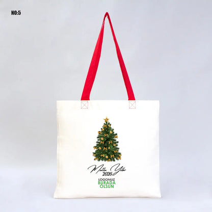 Yılbaşı Renkli Kulplu Gabardin Çanta 40x35cm