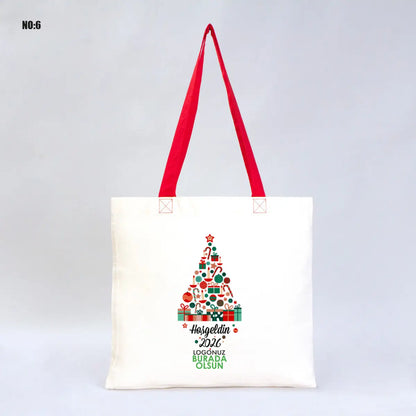 Yılbaşı Renkli Kulplu Gabardin Çanta 40x35cm