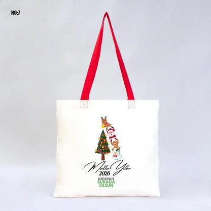 Yılbaşı Renkli Kulplu Gabardin Çanta 40x35cm