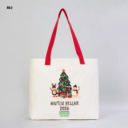 Yılbaşı Modern Kanvas Çanta - Dıştan Renkli Örgü Kulp 45x35x8 cm (Özelleştirilebilir)