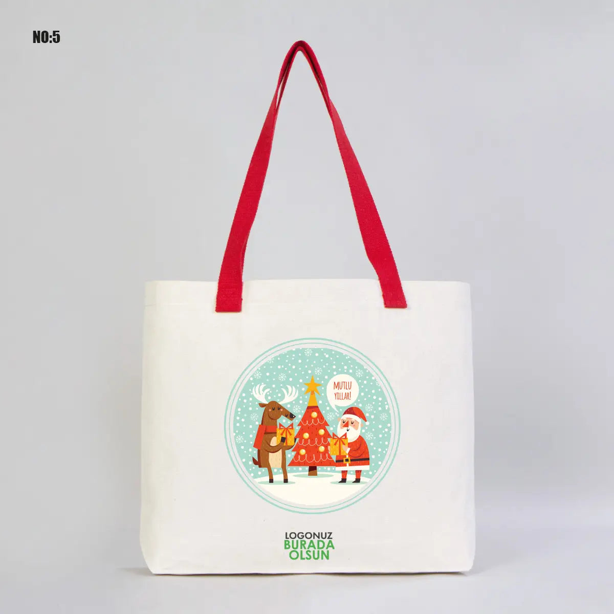 Yılbaşı Modern Kanvas Çanta - Dıştan Renkli Örgü Kulp 45x35x8 cm (Özelleştirilebilir)