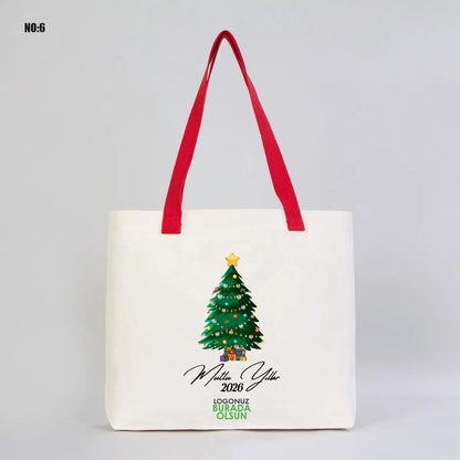 Yılbaşı Modern Kanvas Çanta - Dıştan Renkli Örgü Kulp 45x35x8 cm (Özelleştirilebilir)