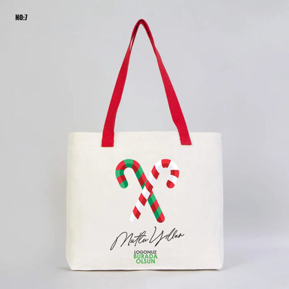 Yılbaşı Modern Kanvas Çanta - Dıştan Renkli Örgü Kulp 45x35x8 cm (Özelleştirilebilir)