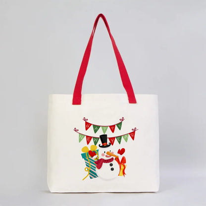 Yılbaşı Özel Modern Kanvas Çanta - Dıştan Renkli Örgü Kulp 45x35x8 cm - yakın çekim