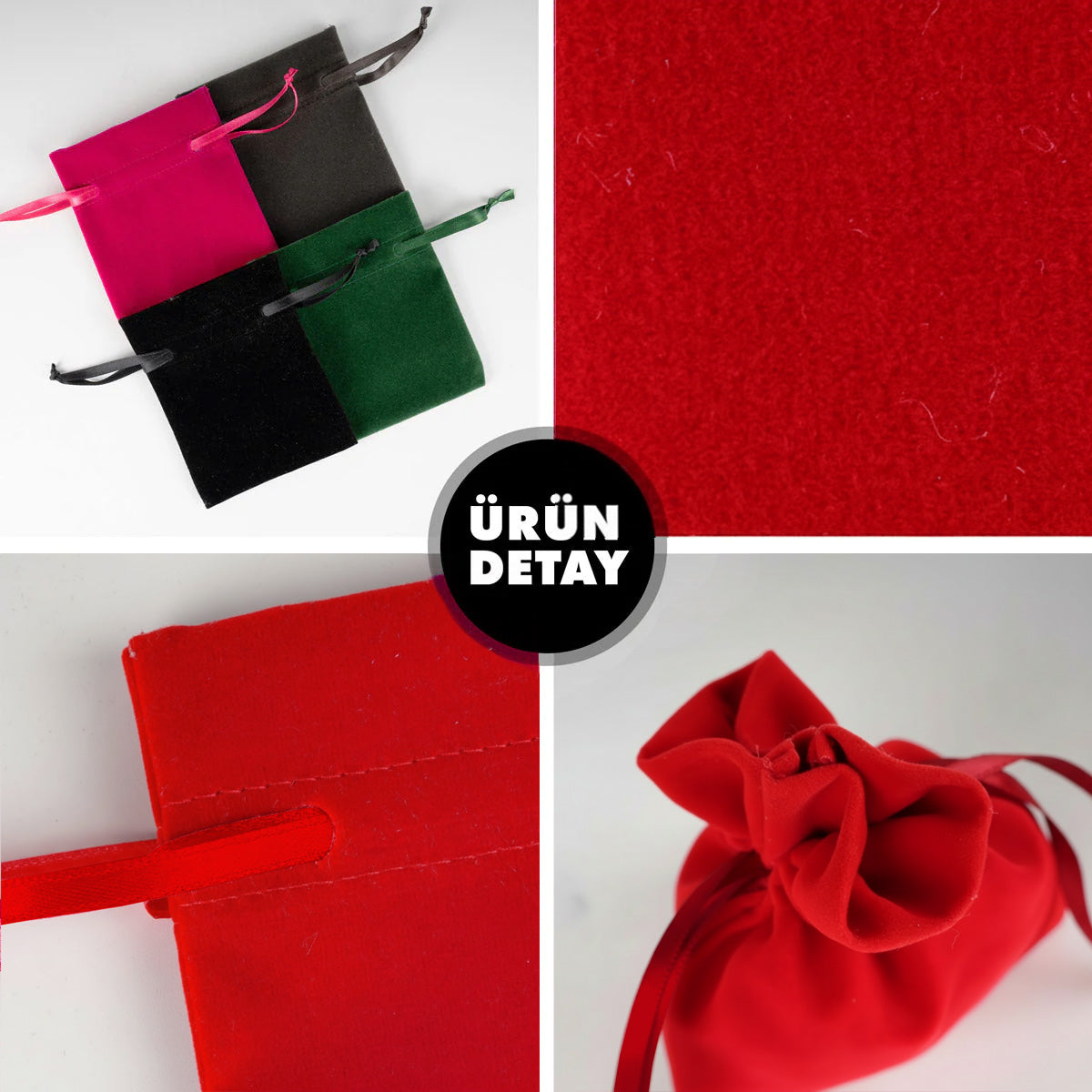 Kadife Gül Kese 10x13 cm - Kırmızı (Özelleştirilebilir)