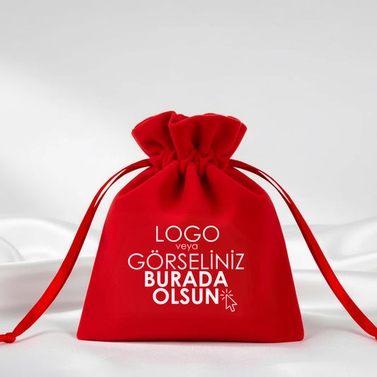 Kadife Gül Kese 10x13 cm - Kırmızı (Özelleştirilebilir)