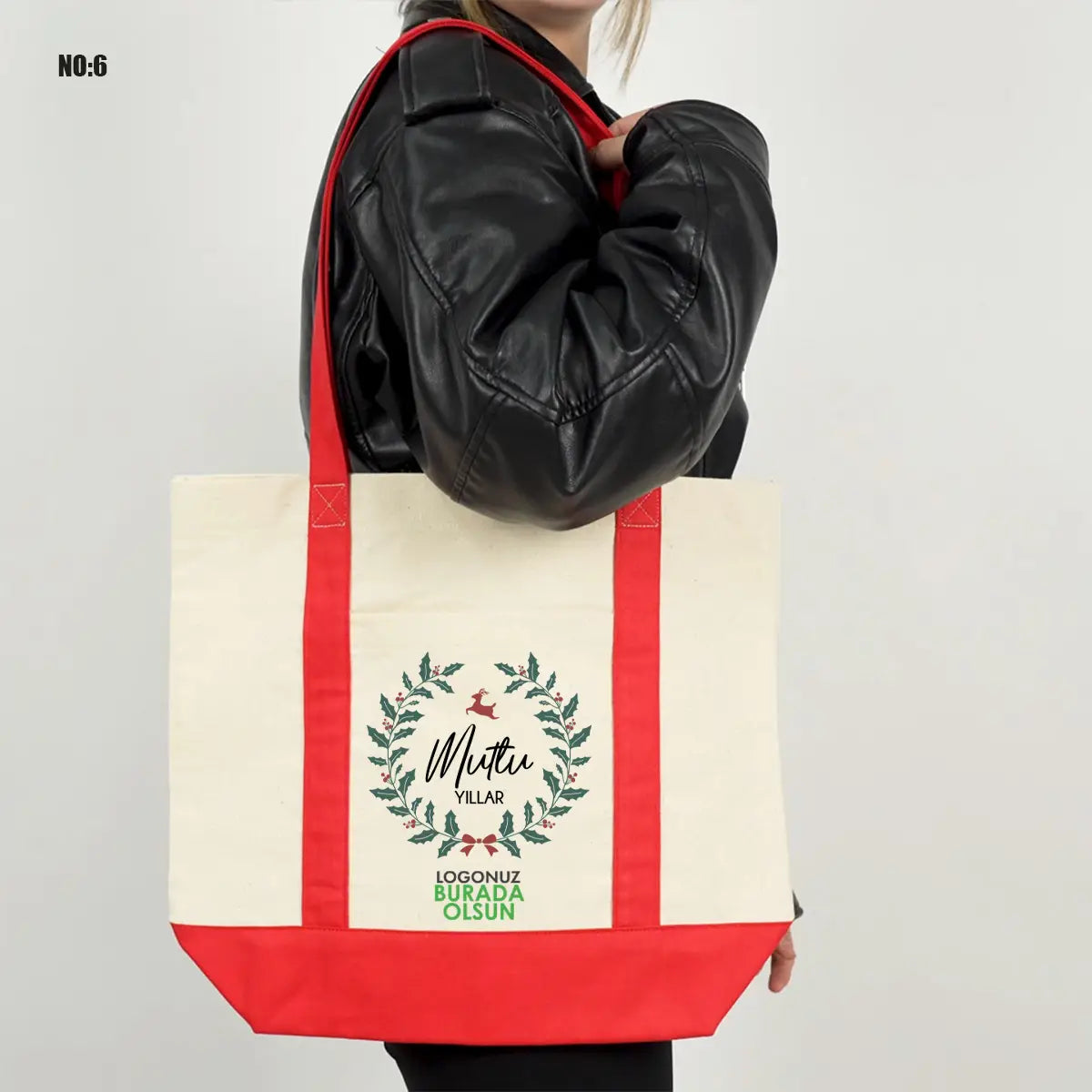 Yılbaşı Trend Kanvas Çanta 40x35x12cm - Renkli Kulp (Özelleştirilebilir)