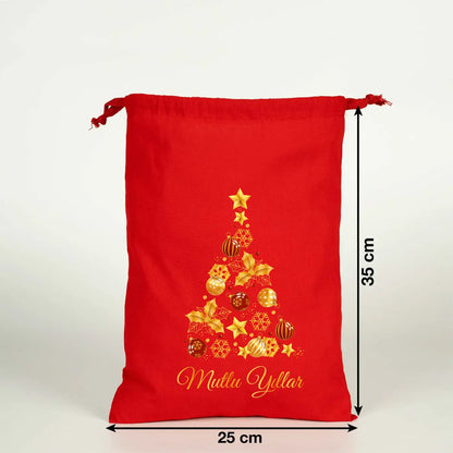 Kırmızı Yılbaşı Temalı Kese 25x35 cm (Özelleştirilebilir) - detay görünüm