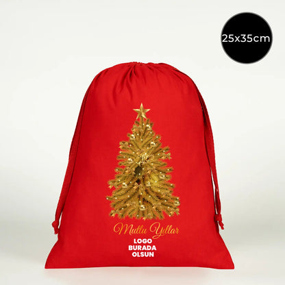 Kırmızı Yılbaşı Temalı Kese 25x35 cm (Özelleştirilebilir)
